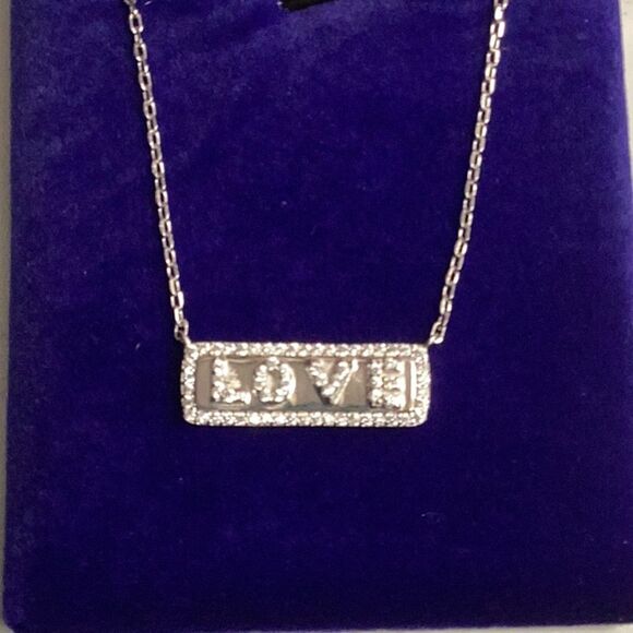 RACHEL ZOE STERLING SILVER NECKLACE LOVE BAR PENDANT 16” - Picture 2 of 8